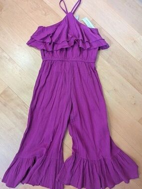 NWT Janie and Jack Linen-feel Jumpsuit/Romper Halter Neck with Ruffles, Size 16